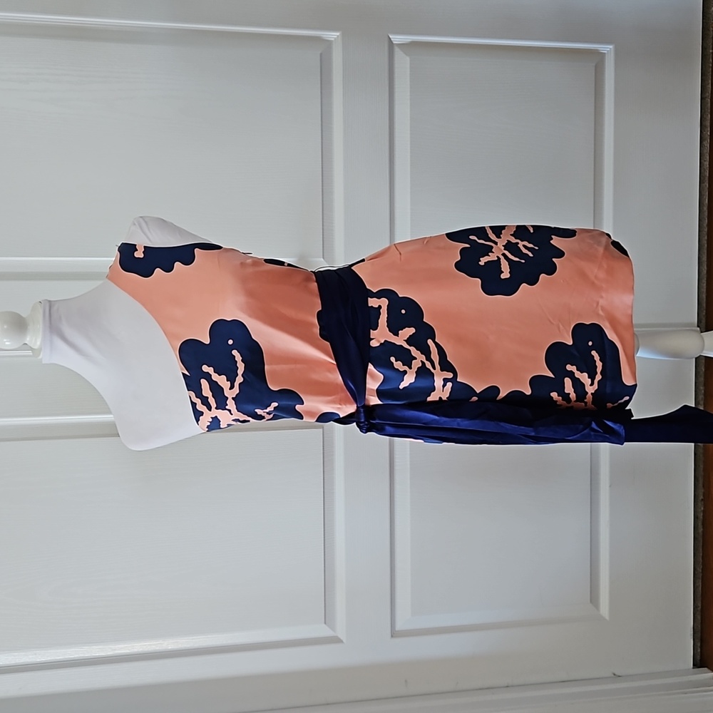 BRITT RYAN One Shoulder Pink and Blue Print Silk Short Dress Size 4